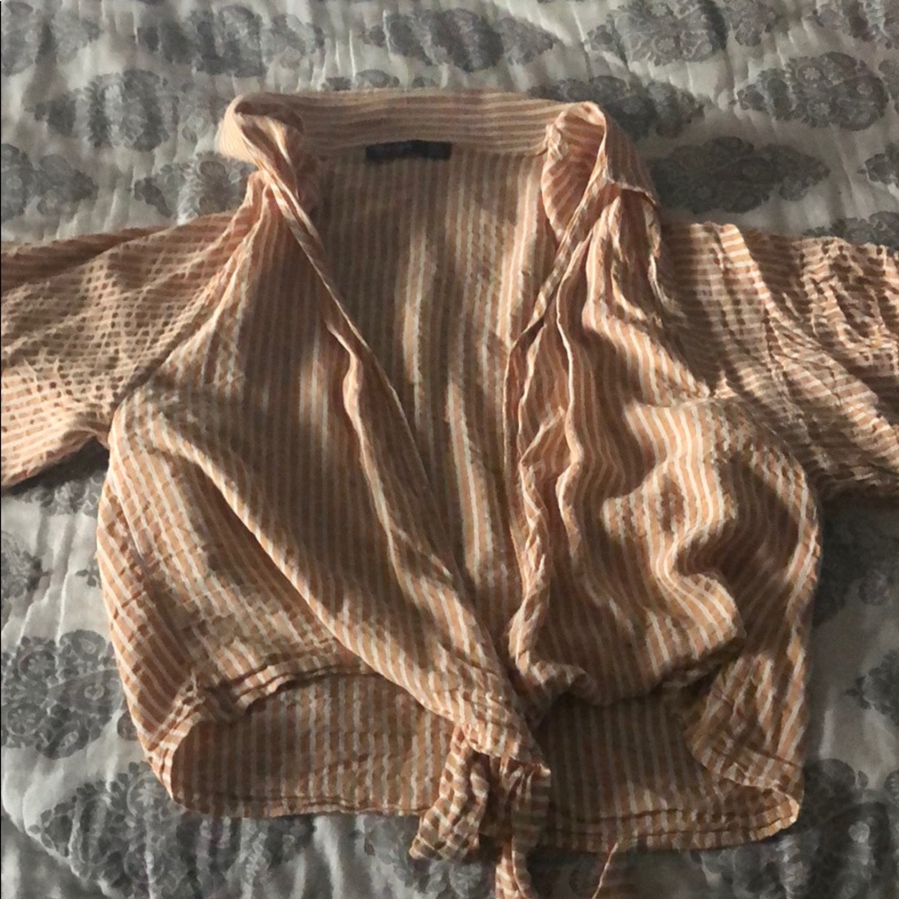 Tan and white striped crop top